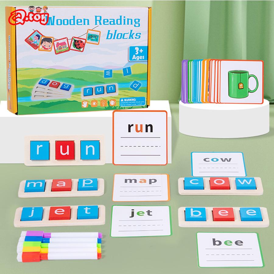 CVC Letter Spelling Block Flash Cards Game English Words Early Learning Educational Puzzle Game for Kids Montessori Wood Toy