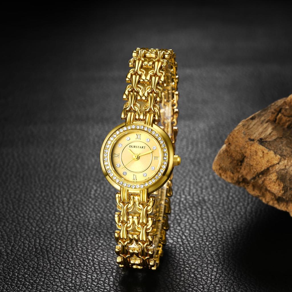 Watch with Sparkling Cute Analog Diamond Gold Perfect for and Accessories Ideal for and As a Gift for Her Women's Bracelet Display, Accent, Simple,