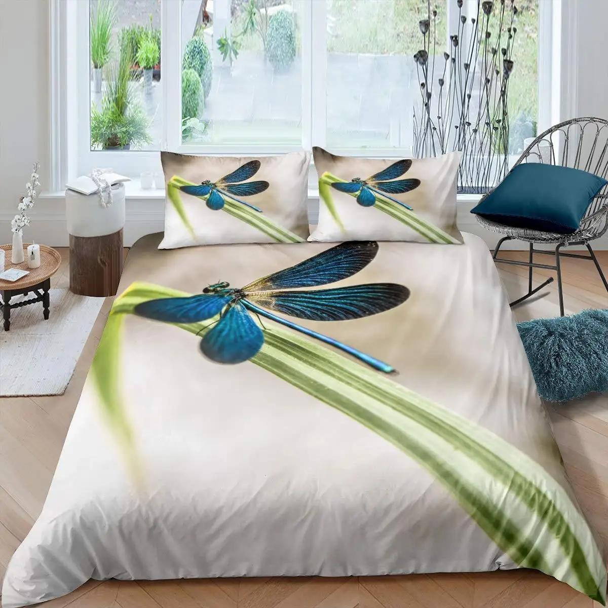 

Comforter Dragonfly King Size Colorful Wing Bedding Set For Kids Teens Adult Forset Wild Animal Theme 2/3Pcs Comforter (quilt)-EU Single(135*200cm)3pcs