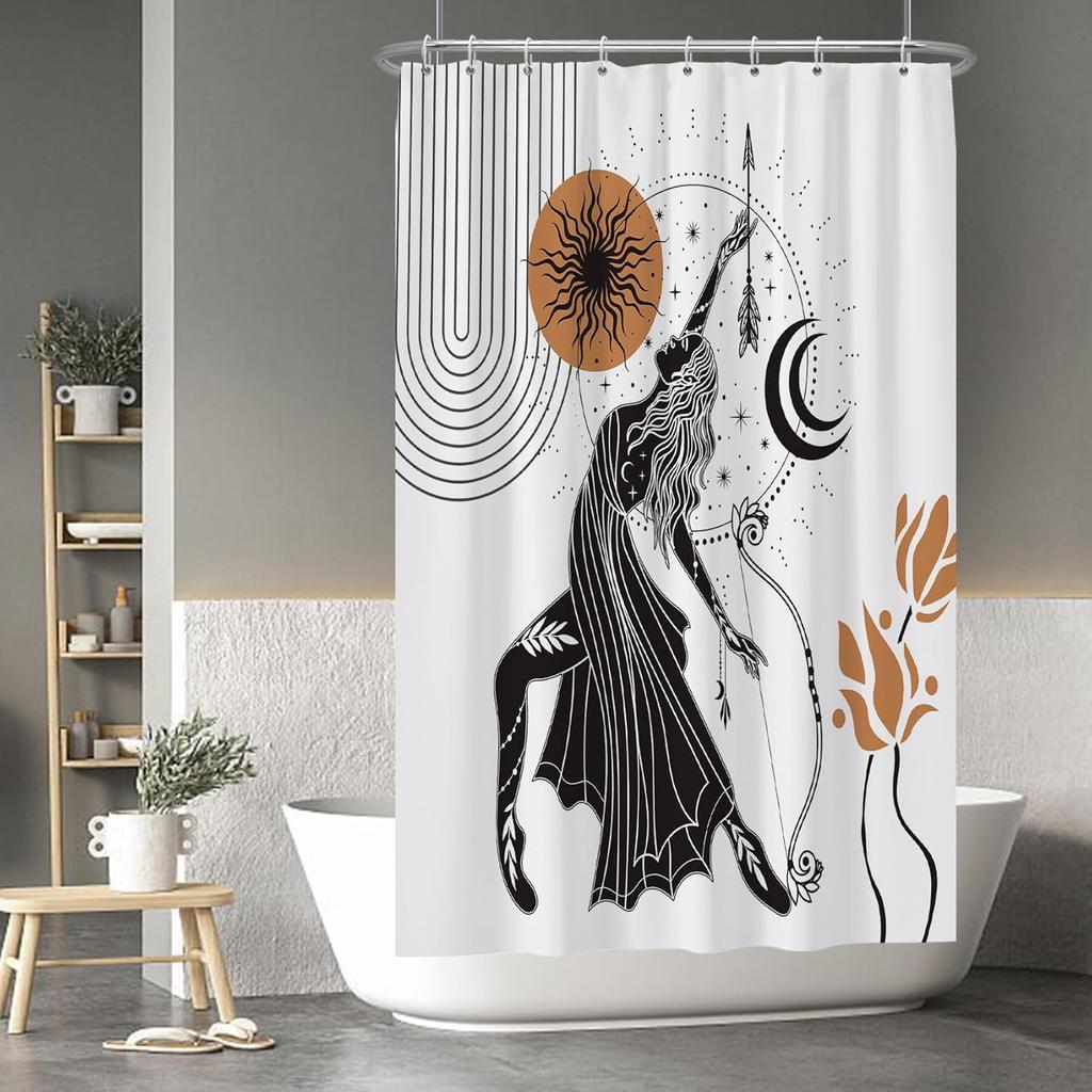 Black Grey Plant Leaves Shower Curtain Medieval Modern Abstract Bathroom Decorative Shower Curtain With Hooks 180X180Cm