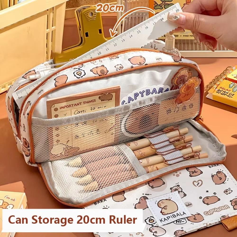 Kawaii Kapibara Pencil Case Large Capacity Multifunction Storage Bag Creative Flip Cartoon Stationery Bag Office Supplies