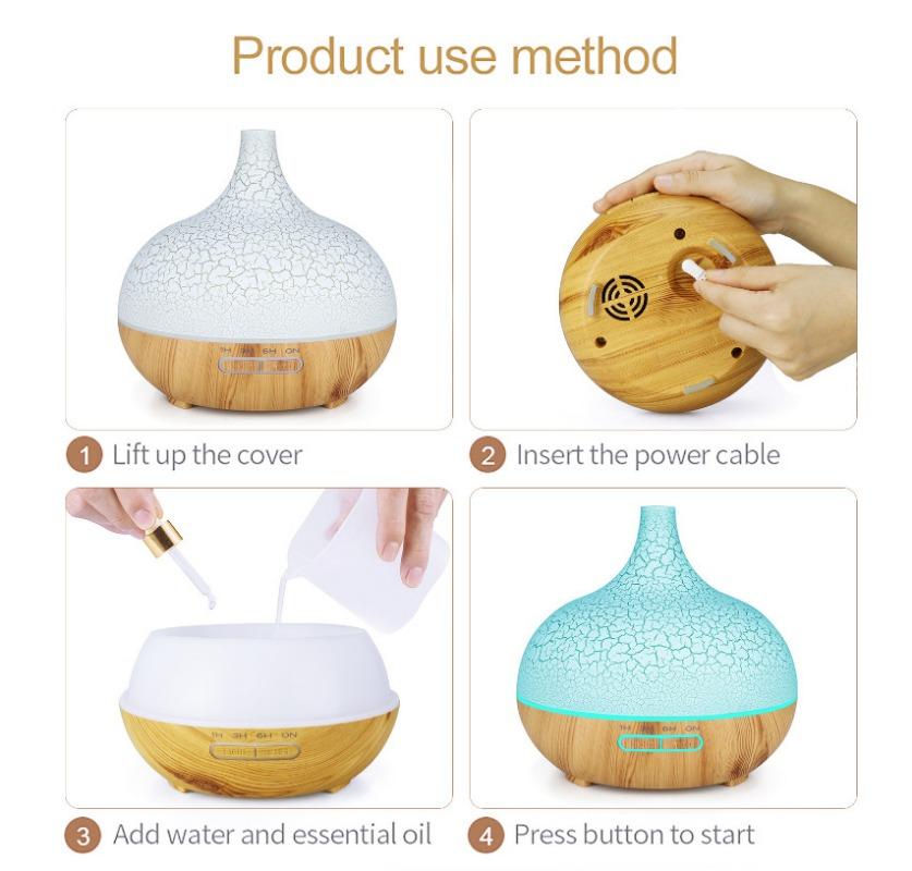 High Quality 400ml Aromatherapy Essential Oil Diffuser Wood Grain Remote Control Ultrasonic Air Humidifier with 7 Colors Light