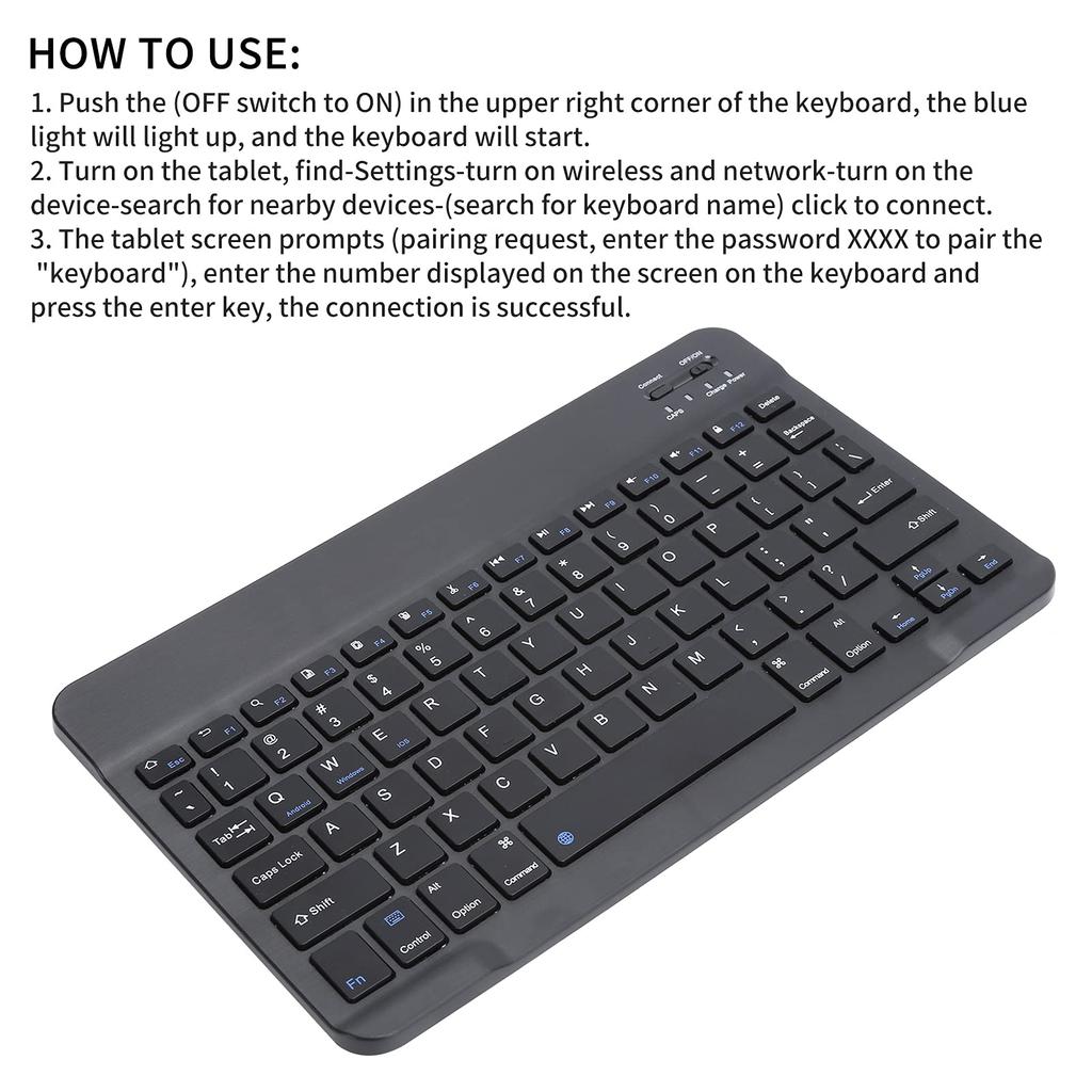 10-inch Portable Wireless Keyboard, Waterproof and Dustproof, Ultra-Wide, Lightweight, for Smartphones, Tablets, and Laptops (Black)