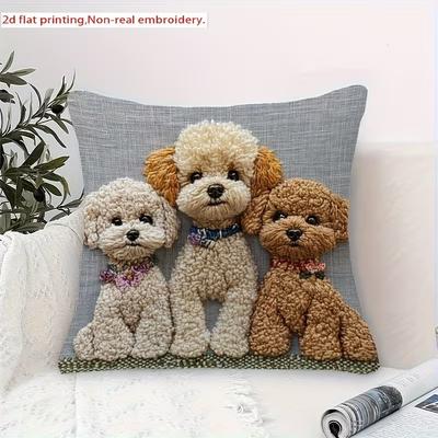 Cute Animal Print Pillowcase: 2D Flat Printing, Non-real Embroidery, Night Sofa  Night Sofa Cushion