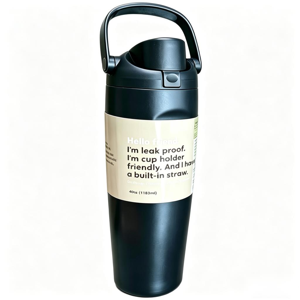 Stainless Steel Large Capacity Insulated Water Bottle Leak Proof Travel Mug with Built in Straw and Handle for Outdoor Use