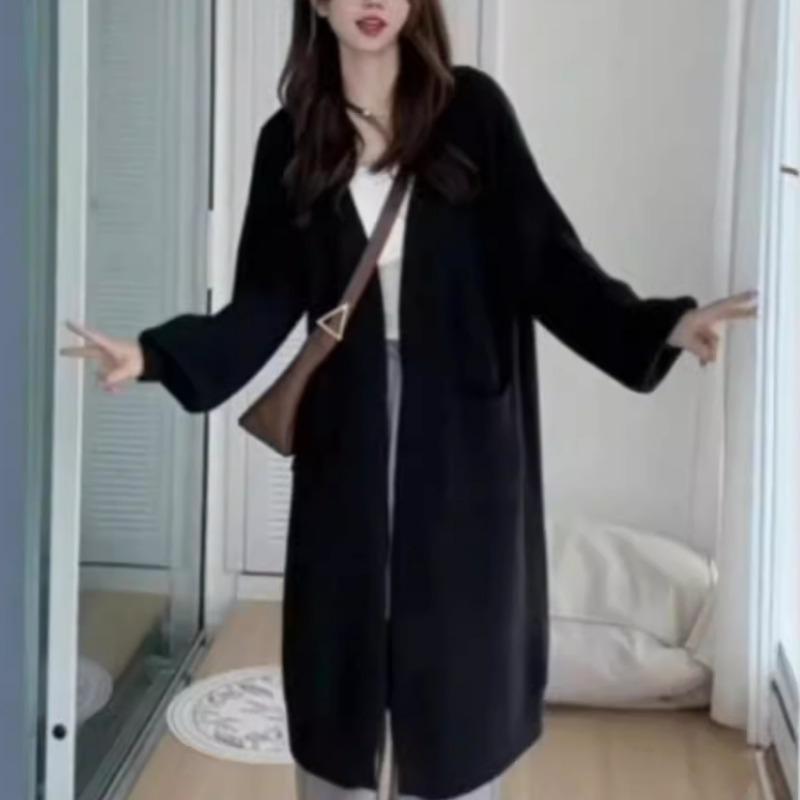 Fashion medium and long sweater cardigan jacket women's early autumn thickened over the knee lazy wind loose small knitted outside