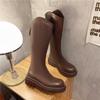 Botas de caballero de talla grande con parte inferior gruesa y piernas gruesas de terciopelo, botas de pared larga y barril grande para otoño e invierno