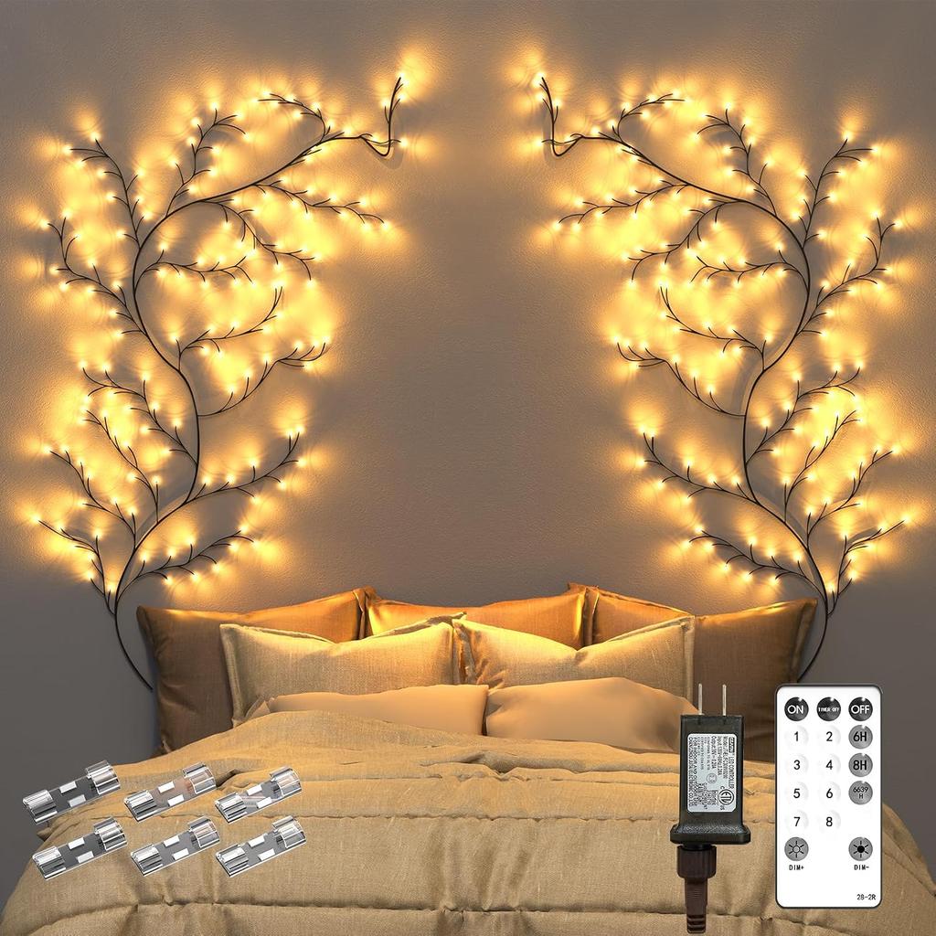 Enchanted Willow Vine Fairy Lights - 7.5Ft Christmas Decorations Twinkling Tree Branch with Remote Control, 144 LEDs Twinkle String Lights for Wall
