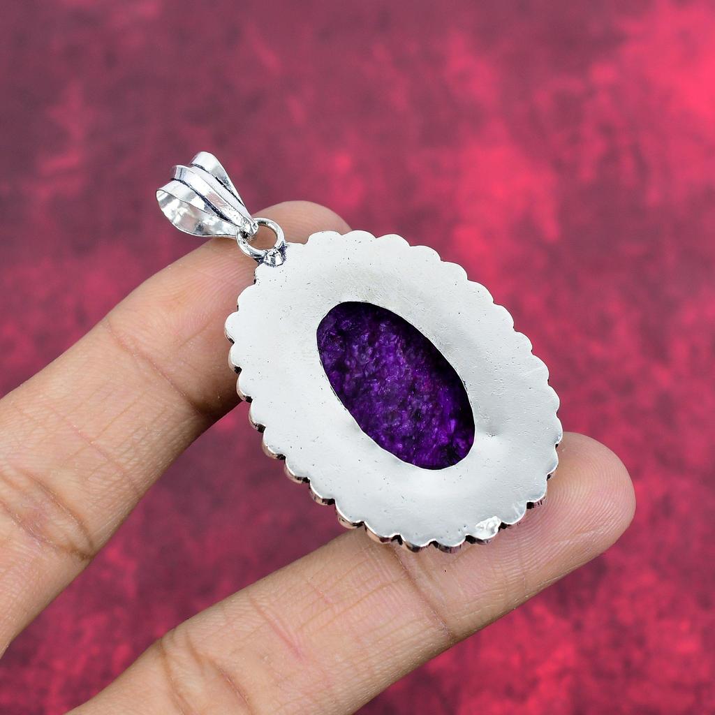 Pendentif en charoïte, bijou fait main en pierres précieuses, pendentif en argent sterling massif 925, bijou ancien, cadeau de fiançailles