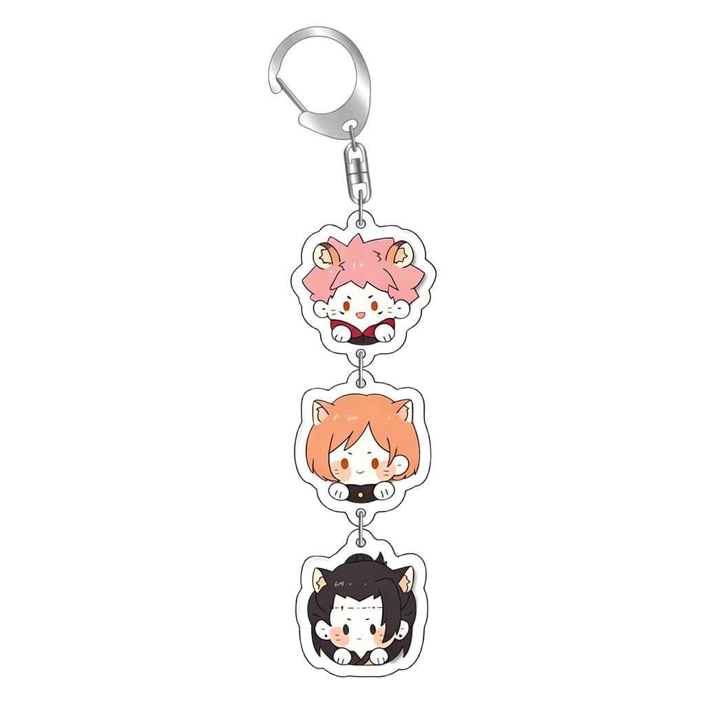 Acrylic Keychain Triple Pendant with Character Faces Design Durable Metal Ring and Swivel Clasp for Backpack Purse or Keys Accessory