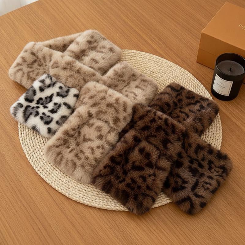 Faux Fur Leopard Print Scarf Ultra Soft Fluffy Great Warmth Perfect For Winter Outdoor Daily Wear