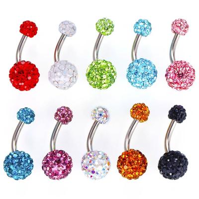Bague de nombril en acier inoxydable double gemme cristal 8/10mm Anneau de nombril Barre de nombril