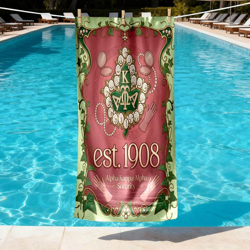 Alpha Kappa Alpha Print Beach Towel Design, Soft, Lightweight. for Home Bathroom, Spa, Pool, Yoga, Surfing, Camping, Gift for Family, Friend