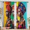2pcs   Popular Curtains  Plane Printing African Woman Print Versatile Durable Polyester (without Rod) Stuff Clearance Perfect
