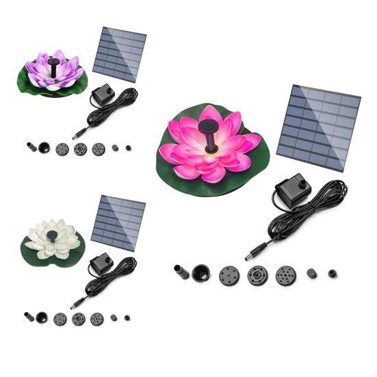 Lotus Solarwasserbrunnen mit Sprühdüsen Schwimmende Seerose Vogeltränke Brunnen Außen Gartenteich Pool Solarwasserpumpe Dekoration
