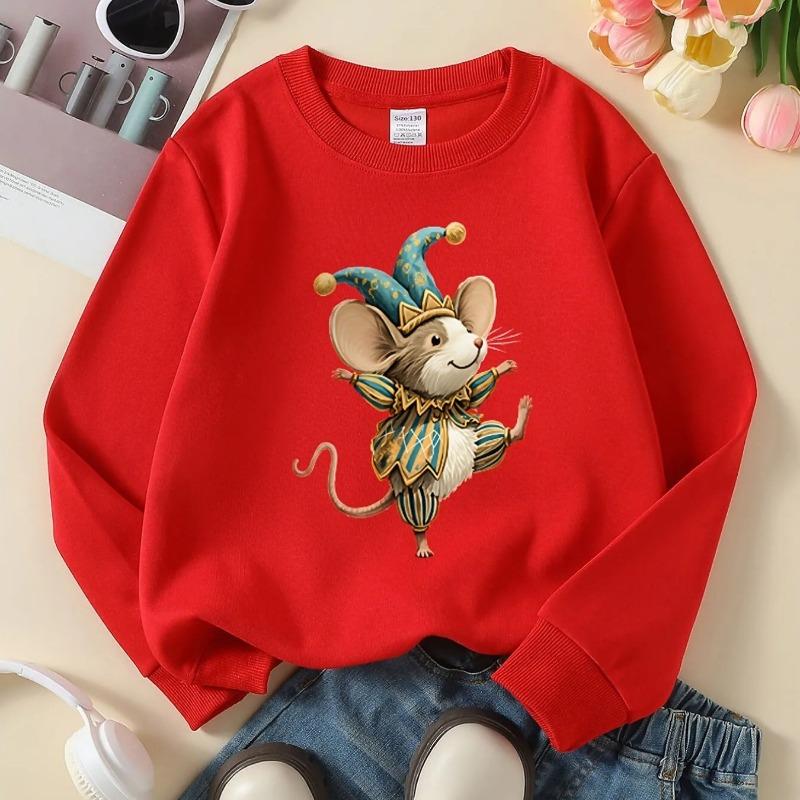 Kids Crewneck Sweatshirt, Blue & Golden Stripes Floral Print, Machine Washable Soft Casual Sportswear for Spring & Autumn