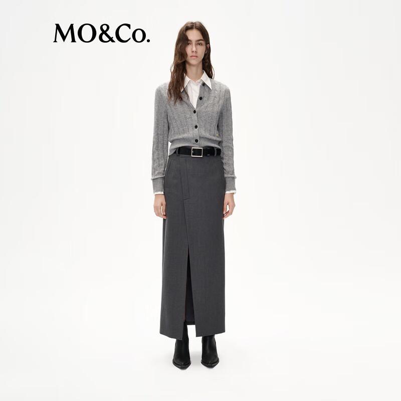 MO&Co. Women s Wool Blend Deconstructed Slit Midi Skirt with Belt XS