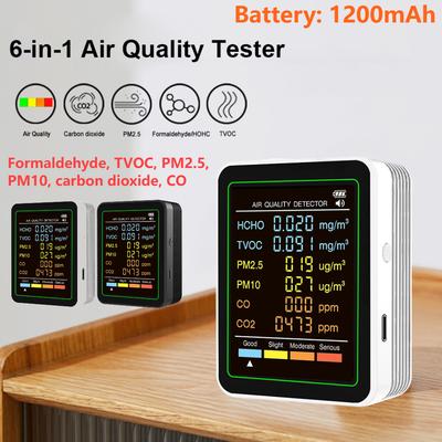 Multifunctional 6in1 CO2 Meter Temperature Humidity Tester Formaldehyde Carbon Dioxide TVOC HCHO Detector Air Quality Monitor