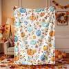 [2D FLAT PRINTING] 1pc Watercolor Multicolor Pumpkin and Autumn Leaves All-Over Print Themed Flannel Blanket - Large Size, Soft, Lightweight, and Warm