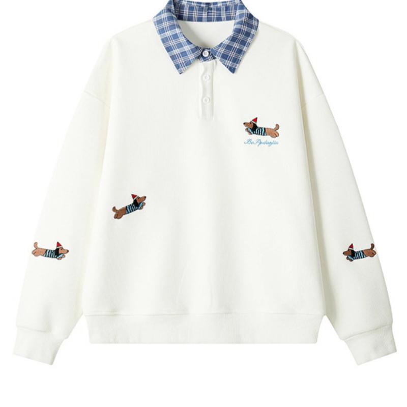 Embroidered Fake Two-piece Neck Sweater Spring and Summer American Loose Casual Inner Bottoming Shirt