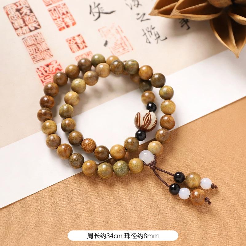 Multi-circle green sandalwood bracelet, men's and women's cultural play plate play bracelet, agate wooden Buddha beads stacked with accessories