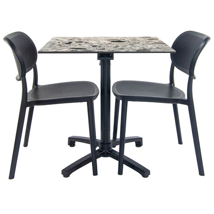 Folding Table Pebble Decor + 2 Chairs for Terrace