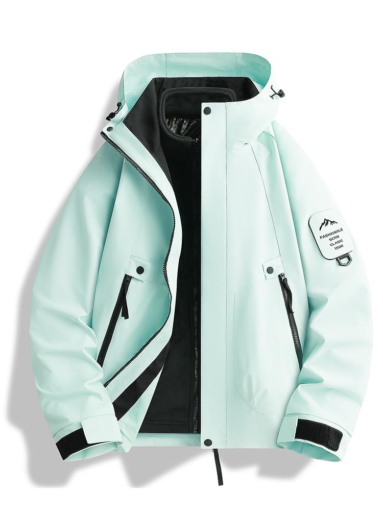 Skijacke Set: Schwarz-Gold-Fleece Warme Innenlage mit 75D Doppelwarp-Schuss, Drei-in-Eins-Design für Paare
