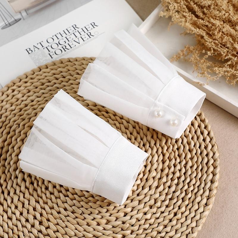 1 Pair Detachable Shirt Fake Sleeve Cuffs Fashion Pleated Horn Cuff Layered Lace Cuff False Sleeves Sunscreen Decorated