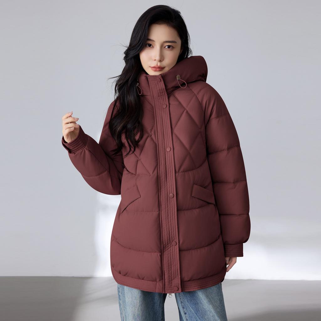 Down cotton-padded clothes women's medium and long bread clothes winter new loose cotton-padded jackets hooded casual cotton-padded jackets
