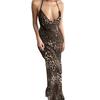 Western Style Gyaru Sexy Summer New Leopard Print Print Pockets Collar Backless Lace-up Sling Dress Long Dress Women