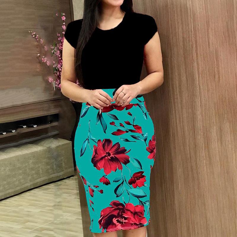 

Женское платье с коротким рукавом, облегающее платье с цветочным принтом и цветочным узором, женская одежда больших размеров 5XL