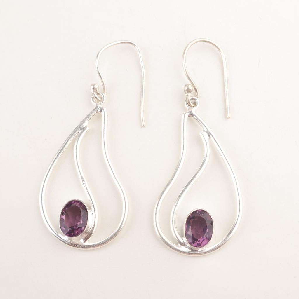 Amethyst Gemstone 925 Sterling Silver Anniversary Gift Dangle Drop New Earrings EE-139-3