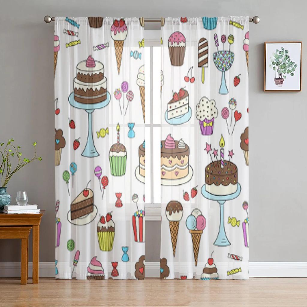 Dessert Cake Bread Modern Tulle Curtains for Living Room Bedroom Home Kitchen Window Sheer Curtains