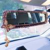 Pink Rhinestone Car Interior Rearview Mirror Cute Butterfly Wind Chimes Ornament Decorative Cover Rear Mirror Accessories Women