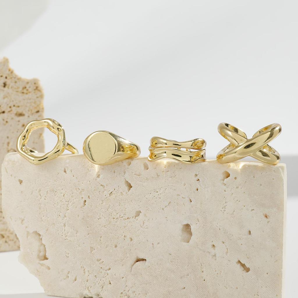 Grenzüberschreitendes Nischen-Trenddesign Lichtempfindlicher Ring Damen Schmuck Übertrieben Geometrisch Geschwungen Offener Gelenkring Set