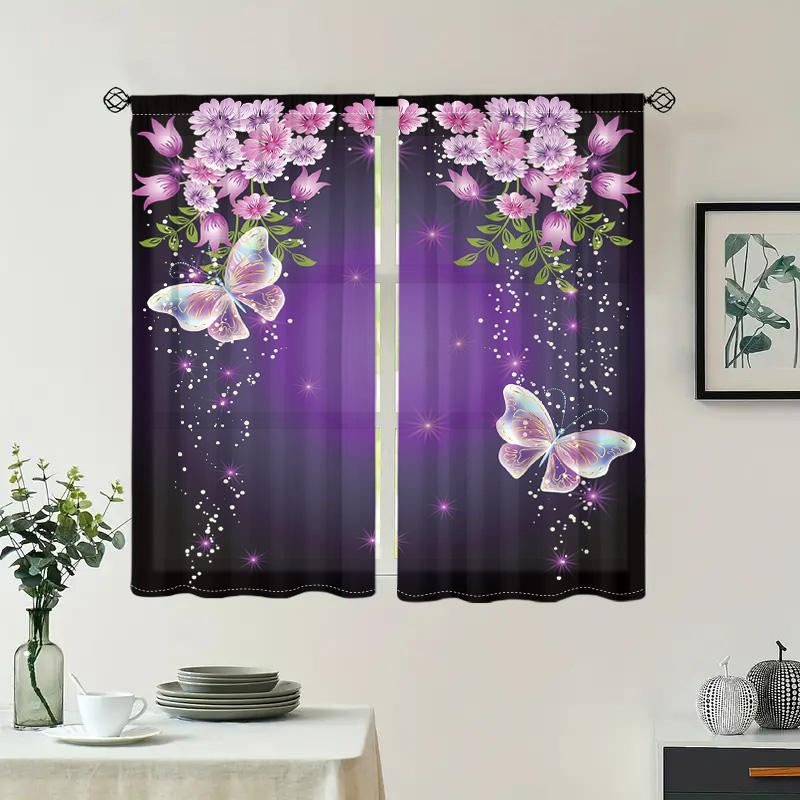 2 Pieces, Beautiful Purple Mysterious Butterfly Curtains - Rod Pockets - Living Room, Bedroom and Other Home Decorations