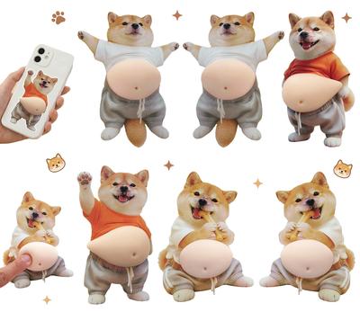 GOKEI Puni Puni Bauch Dichtungs 3D Aufkleber Weich Quetschbar Stressabbau Katze Hund Shiba Inu Dreifarbig Pummelig 3 Sets 6 Stück