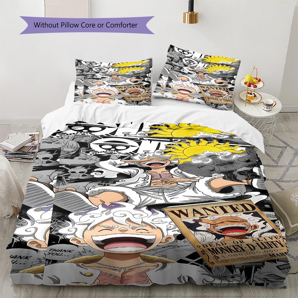 Monkey D. Luffy Muster Bettwäsche Bettdecke Set Bettbezug Kissenbezug Zuhause Geburtstagsgeschenk(1 Bettbezug + 2 Kissenbezüge, ohne Füllung)