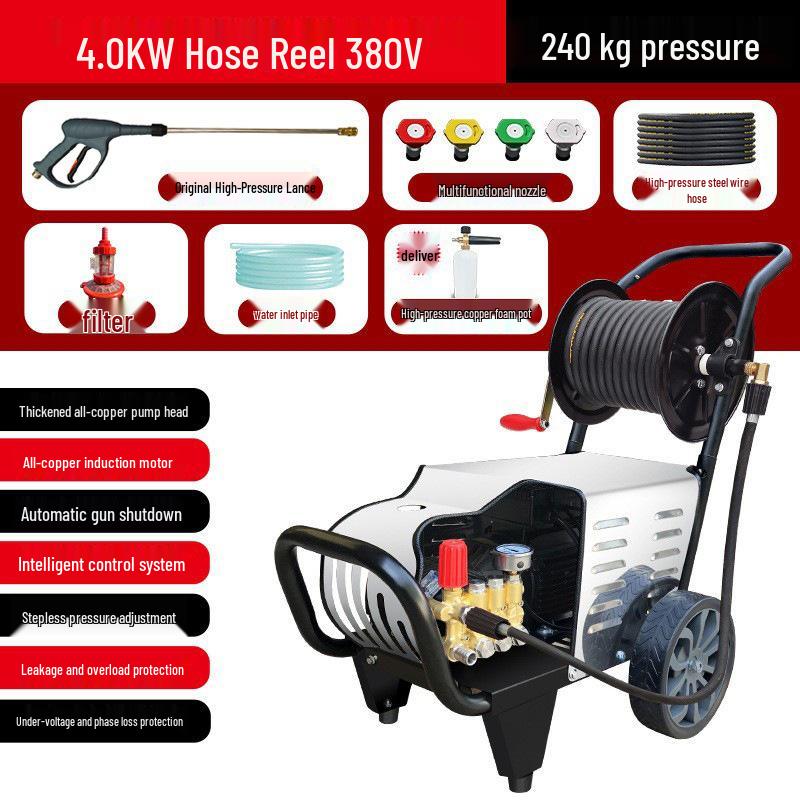 High-Power 220V/380V Commercial Car Wash Machine with Hose Reel for Shop or Farm