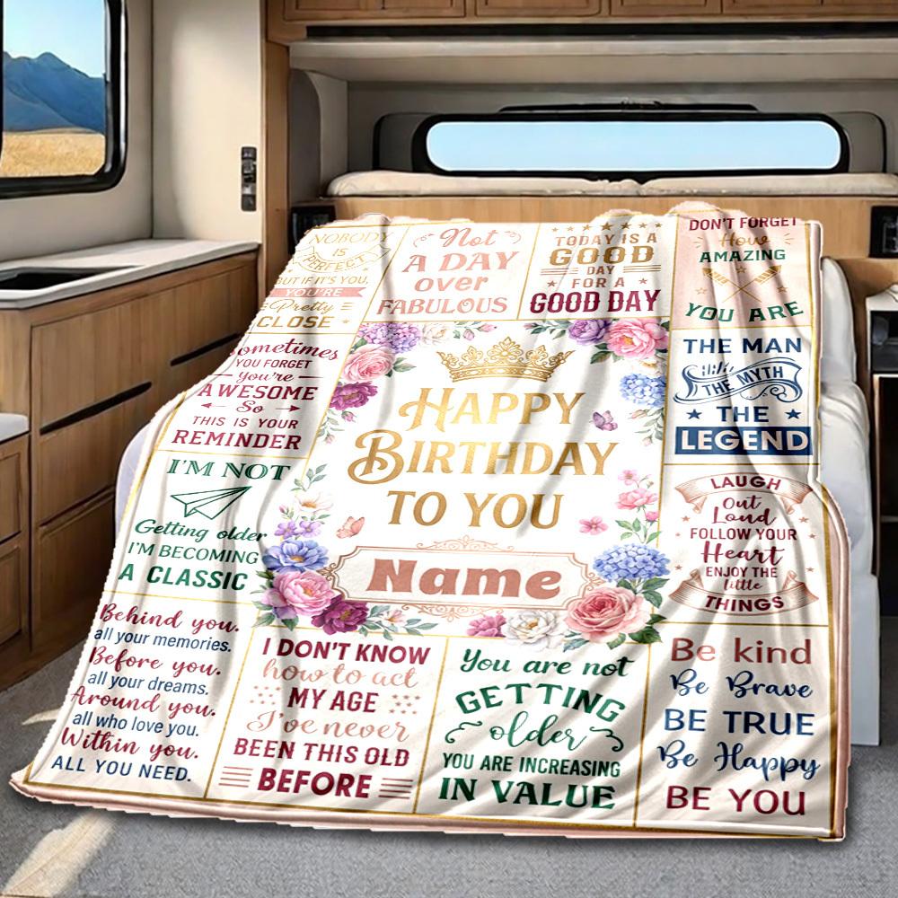 Happy Birthday Quotes Blanket Personalized Name Soft Comfortable Stylish Blanket Car Blanket Perfect For Travel Camping Outdoor Home Suitable For All