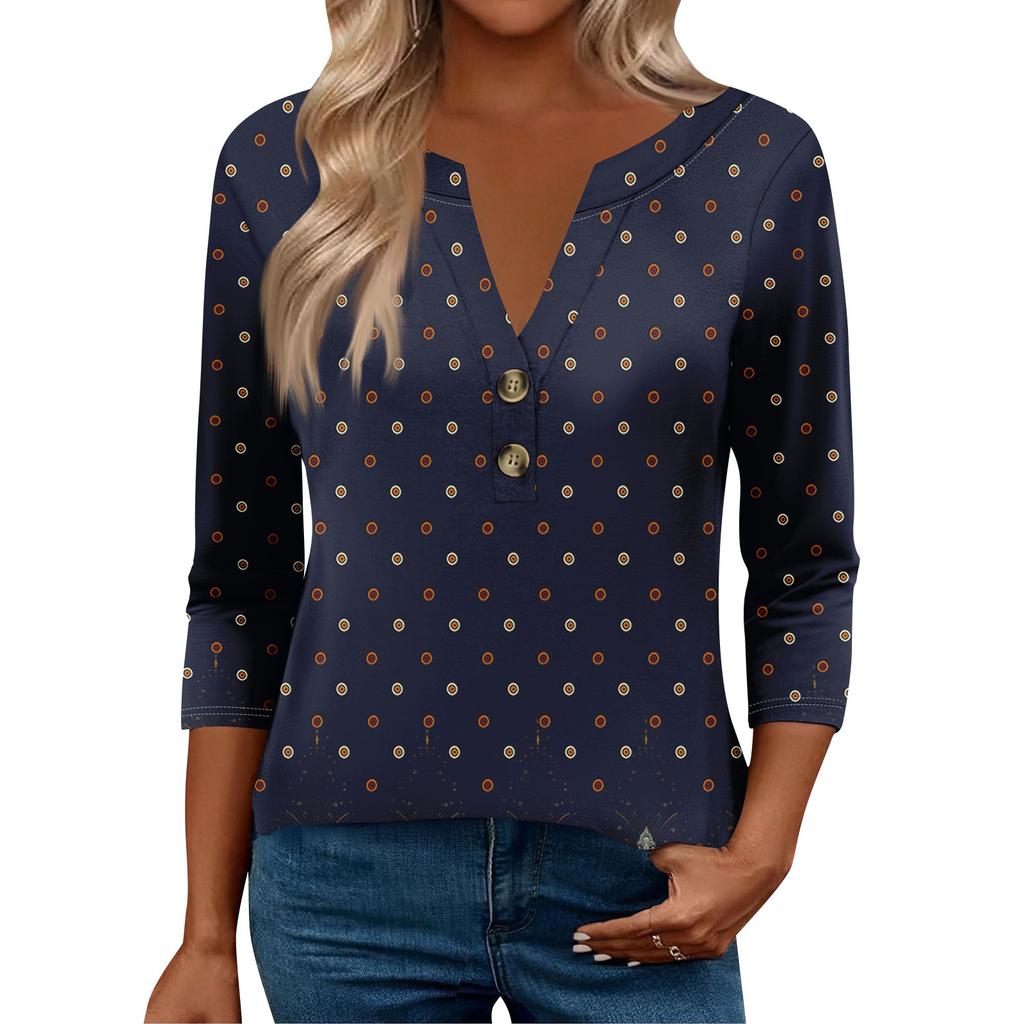 3/4 Sleeve Womens Tops For Women Henely Tops Button V Neck  Loose Fit Dressy Womens Summer Tops
