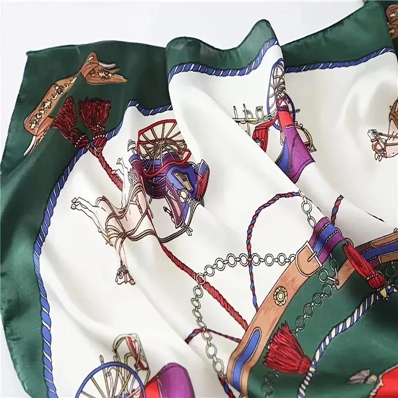 70cm Printed Satin Scarf Women Simulated Silk Elegant and Versatile Headwear Bag Accessories Clothing Square Scarf