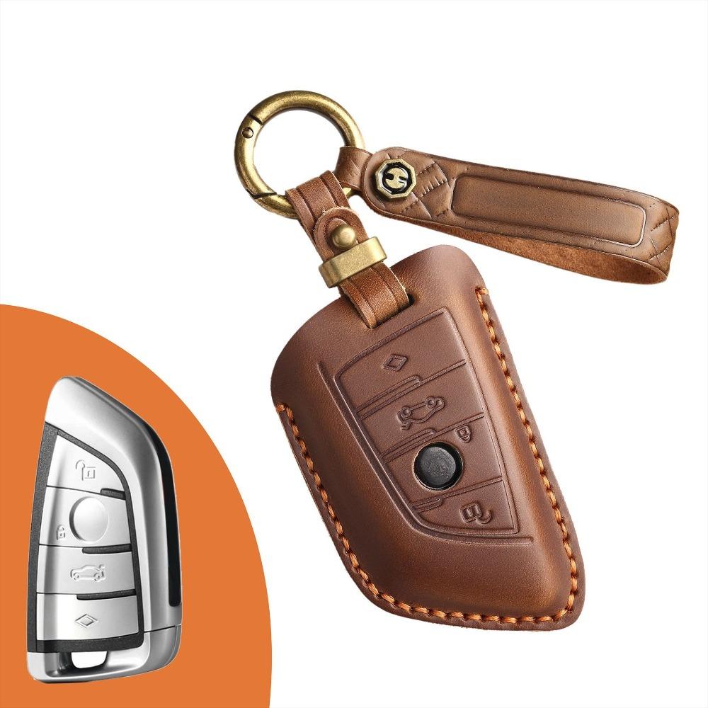 Vintage Leather Key Cover for BMW 5 Series Blade Key Genuine Cowhide Car Key Case Keychain коричневый