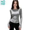 NOMe Women's Ribbed Long Sleeve Crew Neck Slim Fit T-Shirt