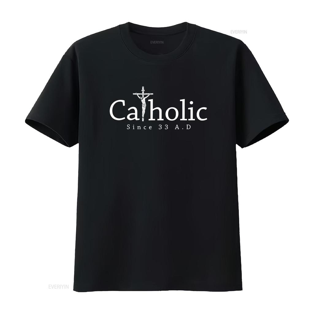 Catholic Since 33 AD Crucifix Jesus Eucharist Christianity T Shirt Black X Large Vintage Washed Stylish Fashion Stretched