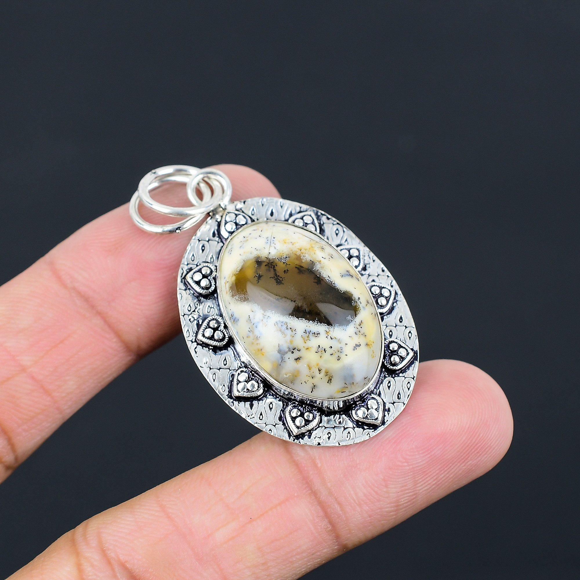 Daughters Day Sale 925 Silver Natural Dendrite Opal Wife Wedding Pendant Jewelry