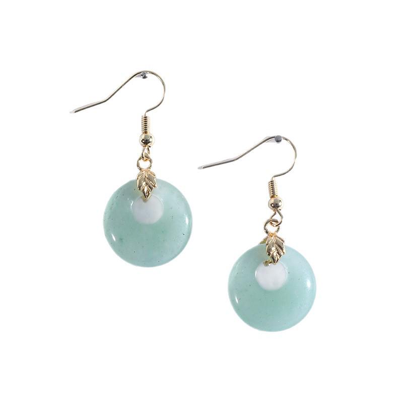 Aventurine Chalcedony Peace Buckle Dangle Earrings - Elegant New Chinese Style Court Design
