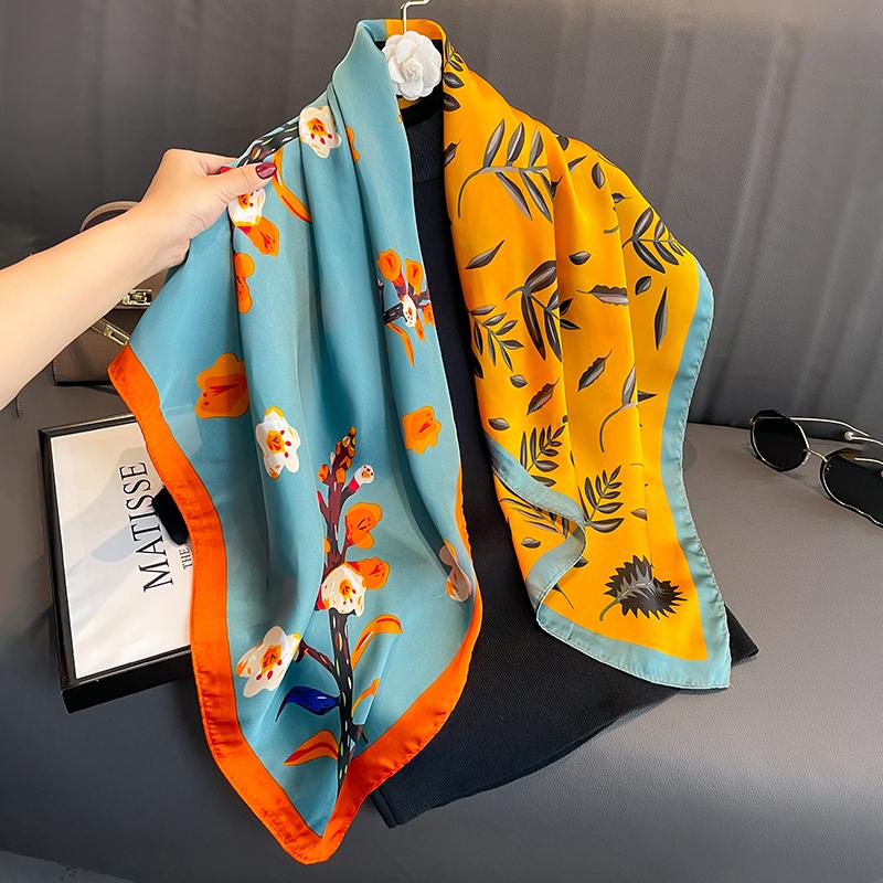 Print Satin Silk Square Scarf Hijab Women Bandana 90CM Headscarves Neckerchief Ladies Muffler Shawl Wrap Foulard Headband
