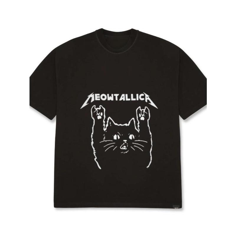 Oversized T-Shirt White Meowtalllica Cat Graphic Print Casual Wear for Men and Women Unisex Streetwear Fashion Top