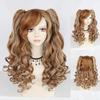 Parrucca Cosplay sintetica lunga colorata riccia per ragazze Lolita Cosplay con doppia coda di cavallo e 1 cuffia per parrucca